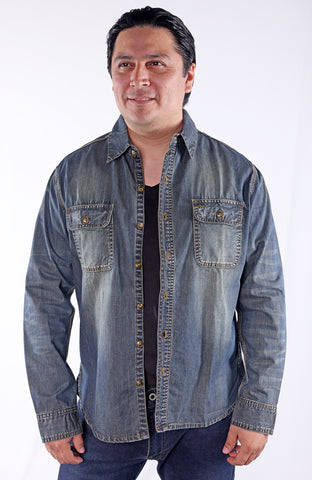 ALE | 100% Cotton Slub Denim Long Sleeve Shirt