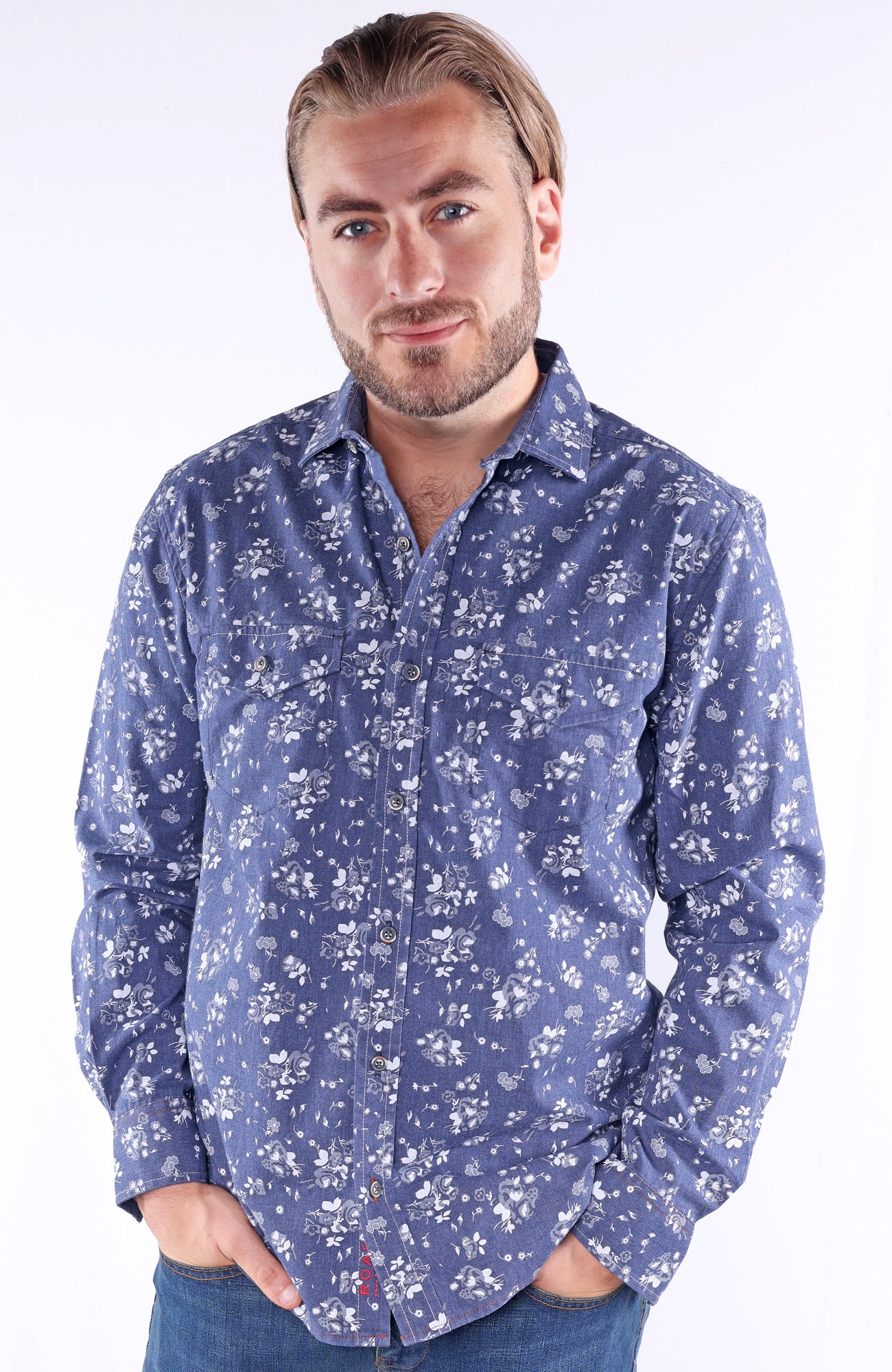 HOLDEN | 100% Cotton Indigo – ROAD Floral Print Apparel Shirt