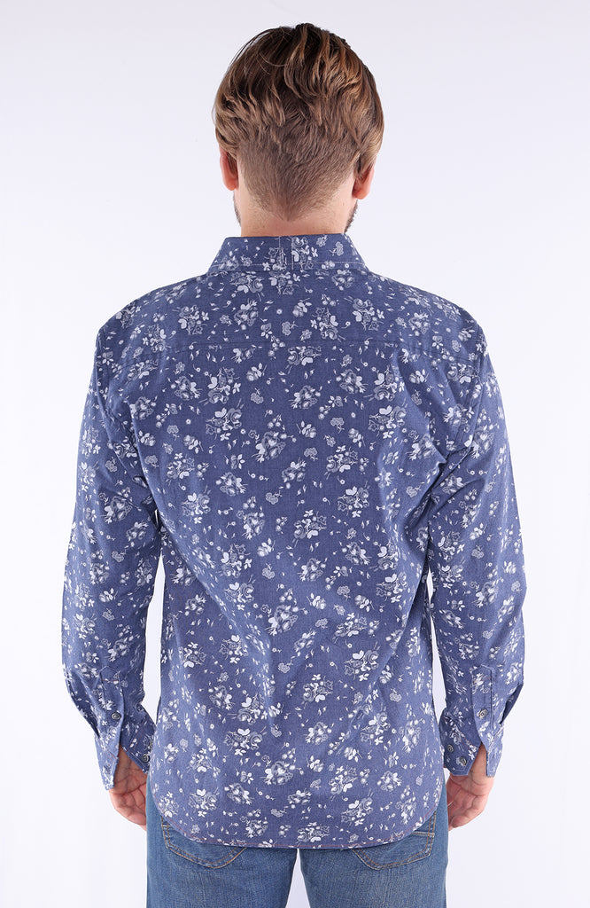 HOLDEN | 100% Cotton Indigo Floral Print Shirt – ROAD Apparel